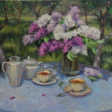 秋のオークの木の絵画オリジナルアート秋の森湖国立公園の風景