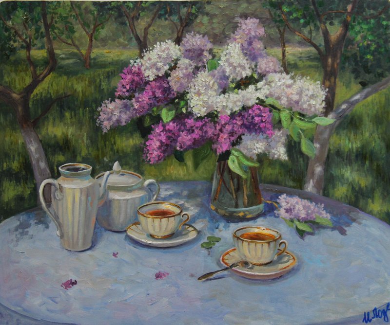 Floral Still Life Painting Original Art FLowers Bouquet Wall Art Lilac Artwork - 壁貼/牆壁裝飾 - 其他材質 多色