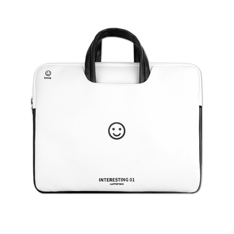smiley 白色微笑 emoji 插畫 手提筆電包 電腦包 通勤包 電腦保護 - 電腦包/筆電包 - 人造皮革 