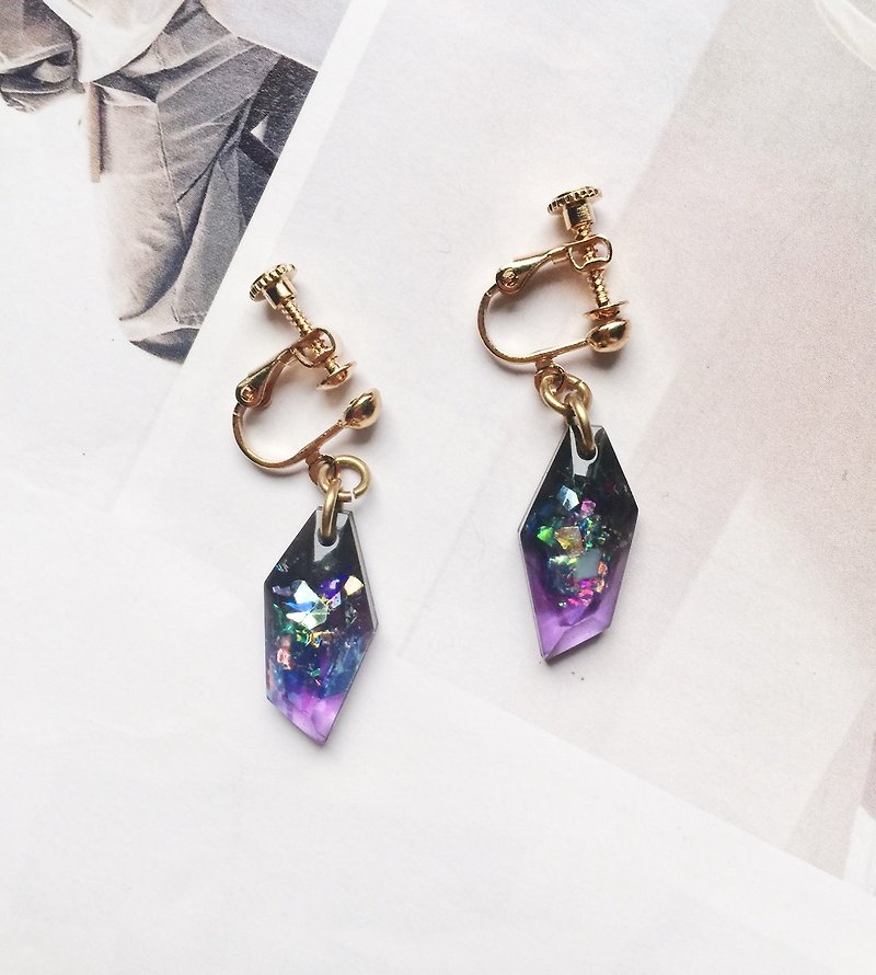 La Don - Earrings - Render - Long gemstone star purplish ear clip / ear clip - Earrings & Clip-ons - Acrylic Purple