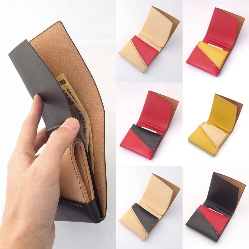 Mini Wallet for #right-handed using Two-Tone Natural Dyeing Leather【chotof/ちょとふ】 - Wallets - Genuine Leather Multicolor