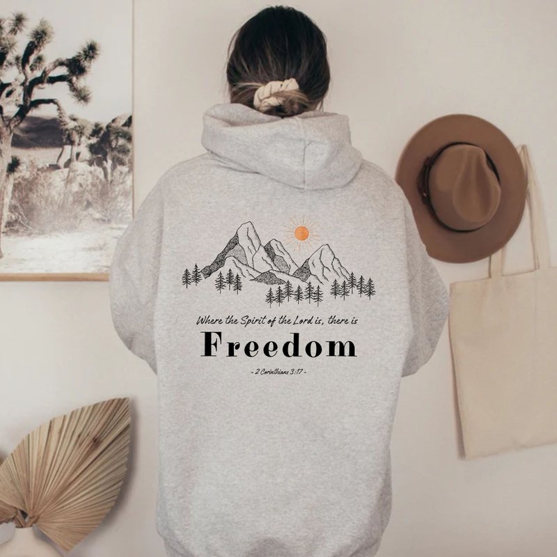 Where the Spirit of the Lord Bible Verses Gospel Hooded Sweatshirt Long Sleeve Hat - เสื้อฮู้ด - ผ้าฝ้าย/ผ้าลินิน ขาว