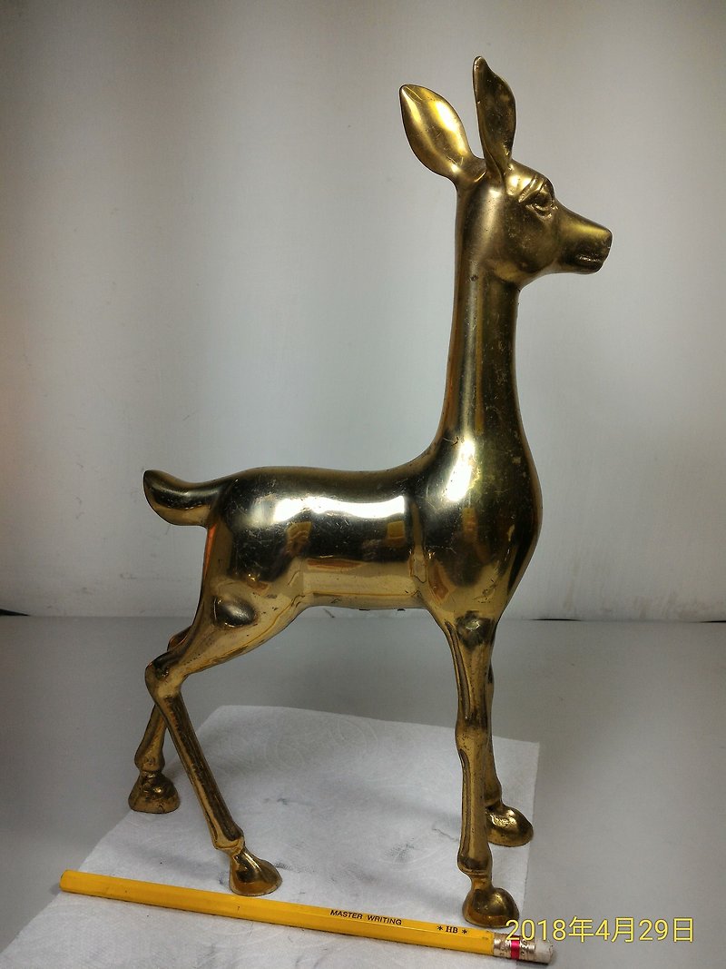 Early collection of industrial wind old copper deer lucky gold deer paper town decoration - ตุ๊กตา - โลหะ 