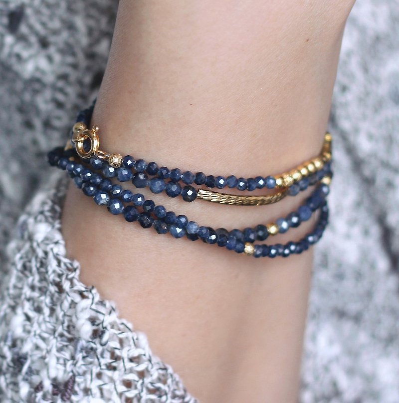 (Main long chain three circle area) Weaving night _ natural stone bracelet cut angle sapphire Sapphire - สร้อยคอยาว - เครื่องเพชรพลอย 
