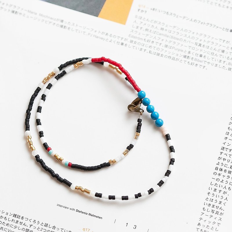 Double layer mixed with semi-precious stones color hippie gypsy bead string brass buckle bracelet "small chain club" BMK039 - Bracelets - Gemstone Multicolor