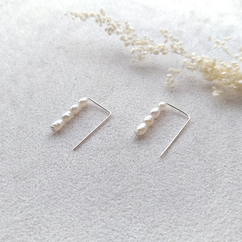 se010-simple beauty-sterling silver freshwater rice pearl earrings - ต่างหู - เครื่องเพชรพลอย ขาว
