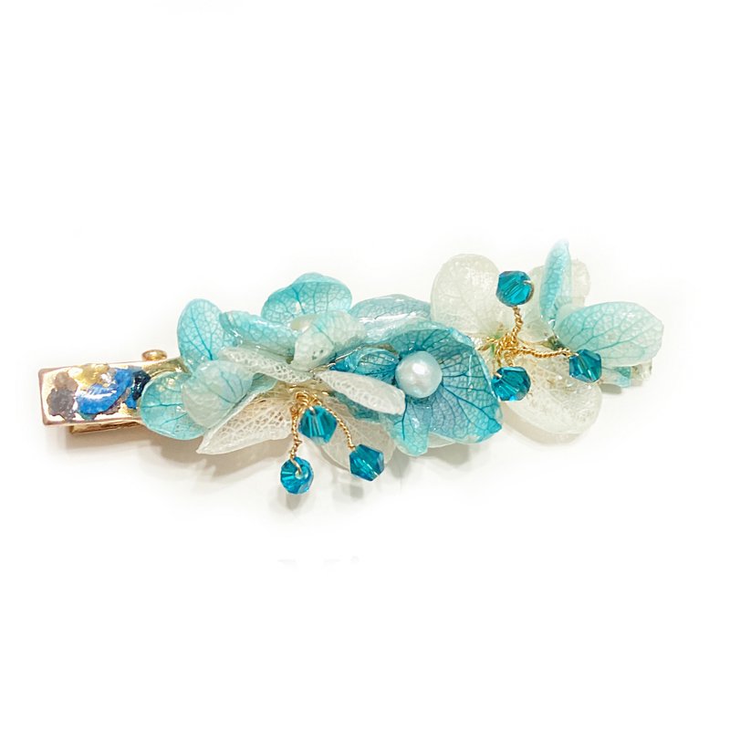 Japanese resin  Dry Flower Hydrangea Freshwater Pearl Blue Gradient Hairpin - เครื่องประดับผม - พืช/ดอกไม้ สีน้ำเงิน