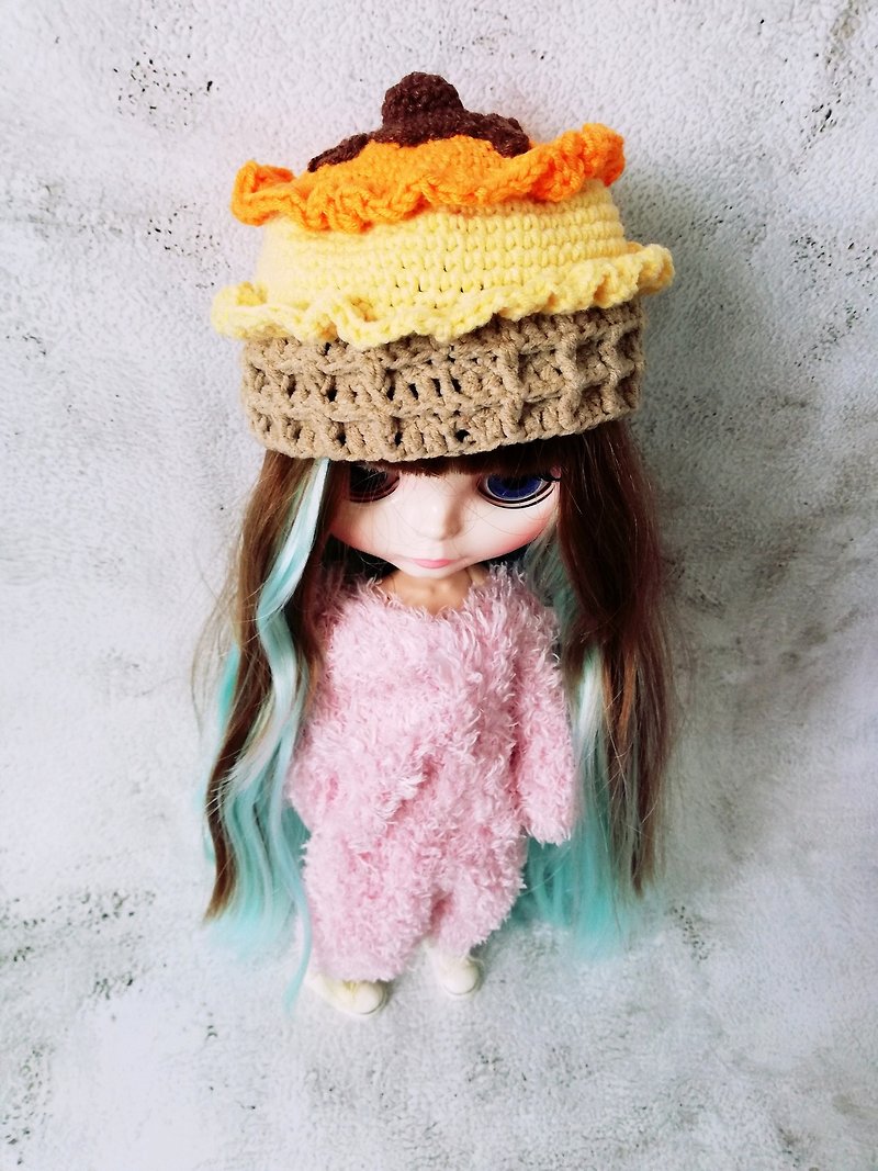 Blythe hat crochet orange yellow Ice Cream - Stuffed Dolls & Figurines - Cotton & Hemp Orange