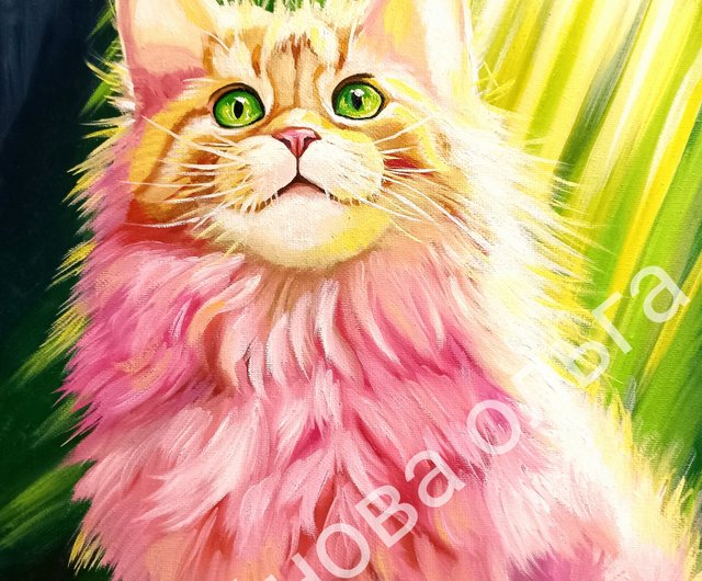 ふわふわ猫油絵動物ペットオリジナルアート動物絵画キャンバス 