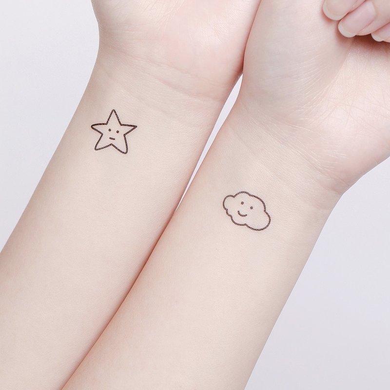 Surprise Tattoos -  Cloud And Star Temporary Tattoo - สติ๊กเกอร์แทททู - กระดาษ สีดำ