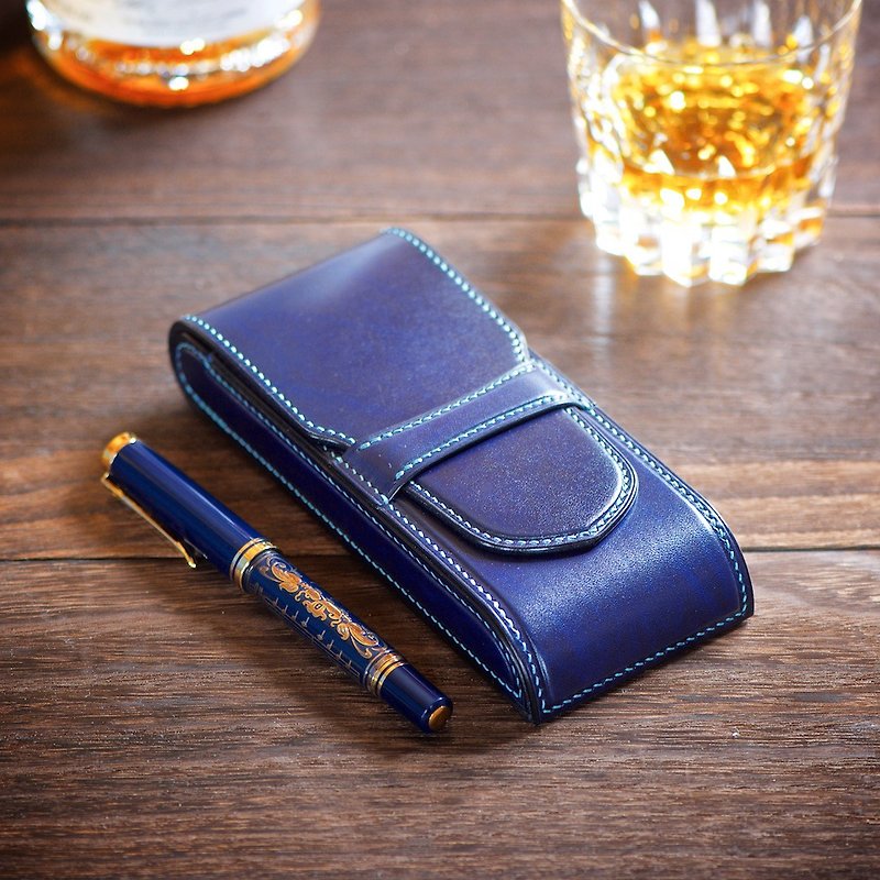 3 pieces of piece matching sewing Pen case Color order - Pencil Cases - Genuine Leather Blue