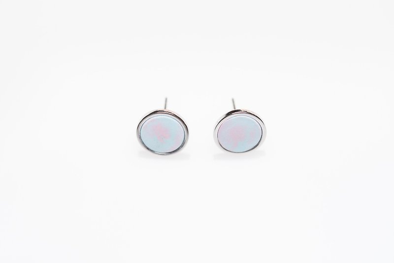 夢幻時氛 粉藍渲染銀框 全手工耳環 - 耳環/耳夾 - 其他金屬 粉紅色