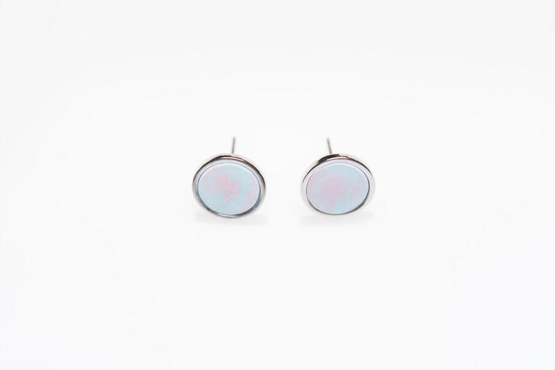 Fantasy time pink blue silver frame full handmade earrings - ต่างหู - โลหะ สึชมพู