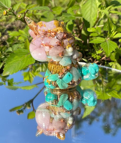 阜東宣 獨角獸樂園 新年開運 Orgonite 奧剛能量獨角獸-紫鋰輝+綠松石 中款