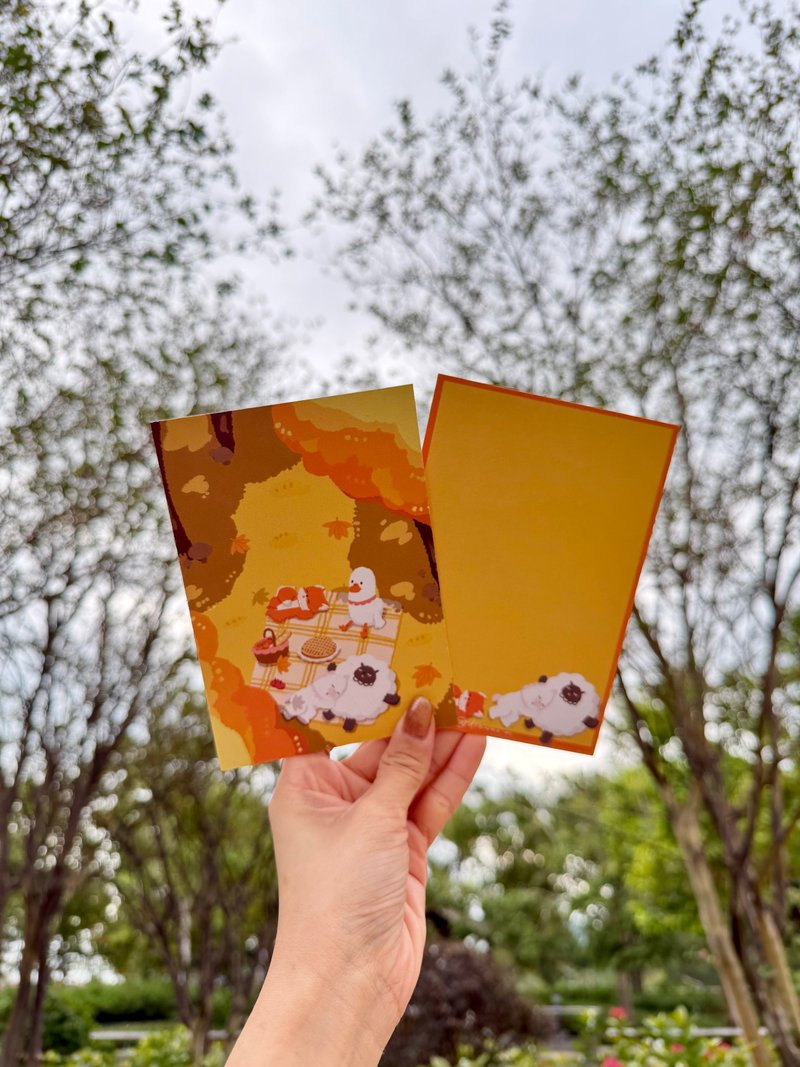 原創插畫明信片/心意卡 秋日野餐派對 - 卡片/明信片 - 紙 