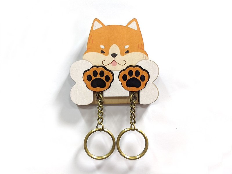 [Customized Gift] Key House Meat Ball Dog Key Ring Storage Rack Wall Hanging 520 Gifts - Storage - Wood Orange