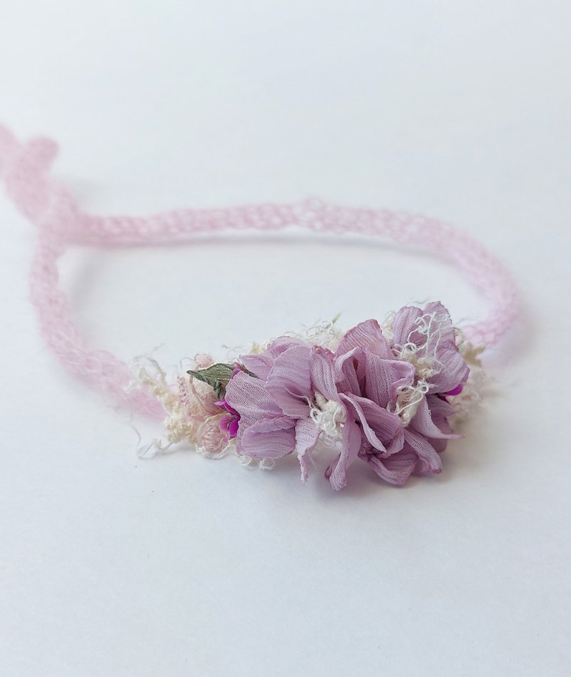 Purple headband newborn flower crown hedband tieback newborn photography outfit - 嬰兒帽子/髮帶 - 其他材質 紫色