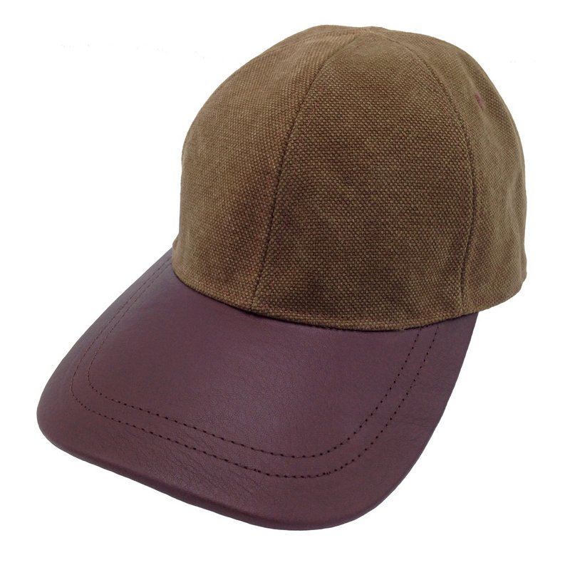 Canvas Stonewash Baseball Cap, Genuine leather brim, Brown Color - 帽子 - 棉．麻 咖啡色