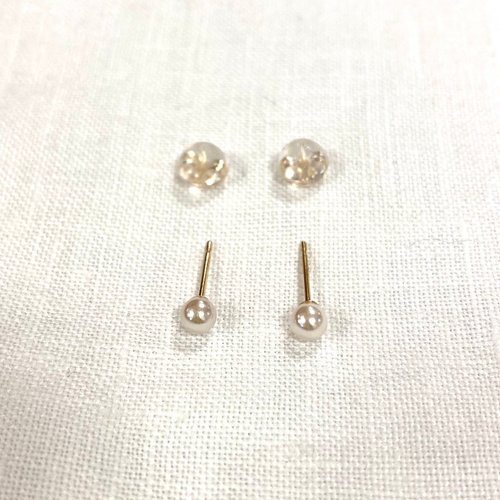 K18 GOLD】18金 3mm 泉州 貝パール ピアス 18KP2 6月誕生石 - ショップ