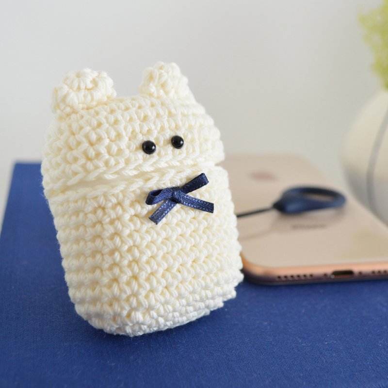 AirPods Case　北極熊/白熊 - AirPods/耳機保護套 - 棉．麻 白色