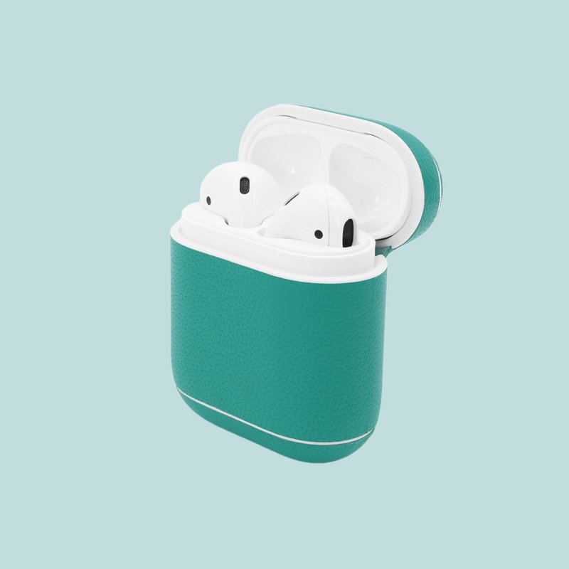 【換季特賣】真皮革綠色抹茶馬卡龍AirPods收納皮套/AirPod保護套 - 科技小物 - 真皮 綠色