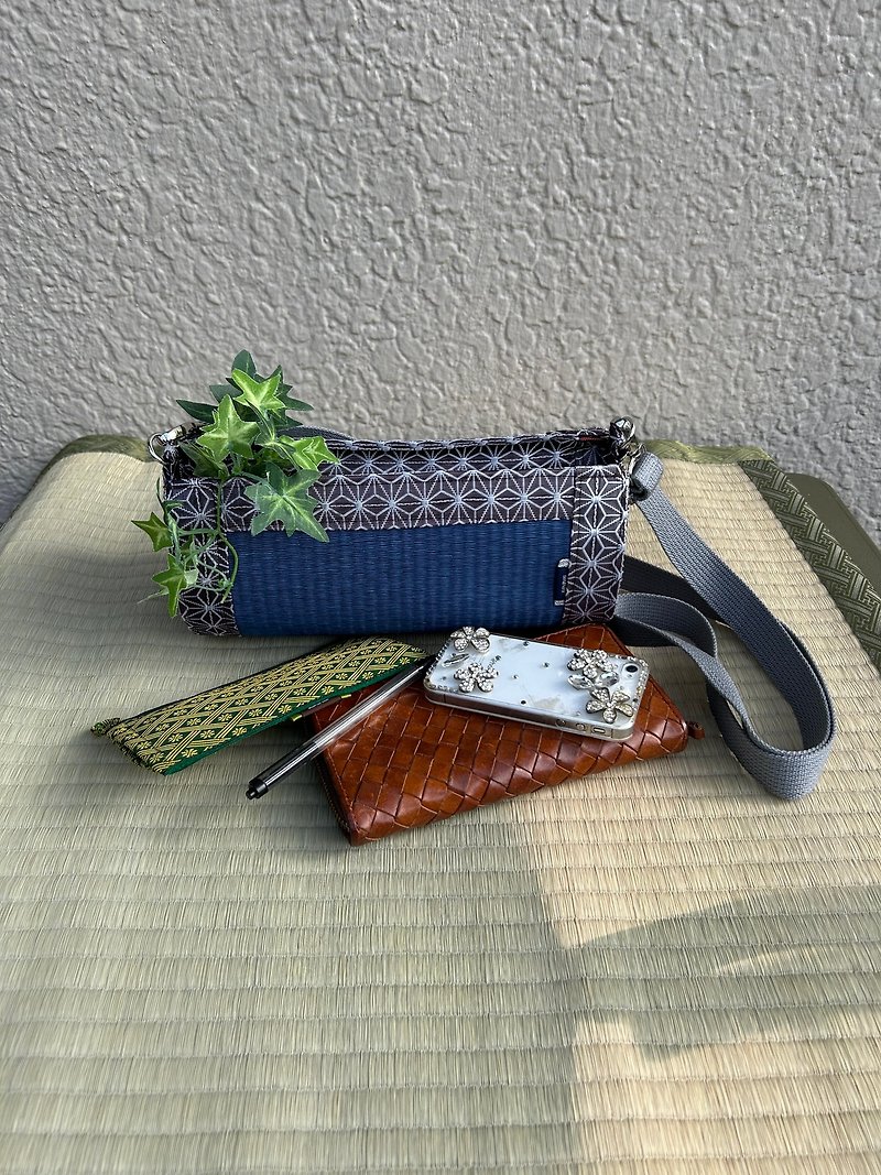 Free shipping Japanese tatami shoulder bag - Messenger Bags & Sling Bags - Other Materials Blue