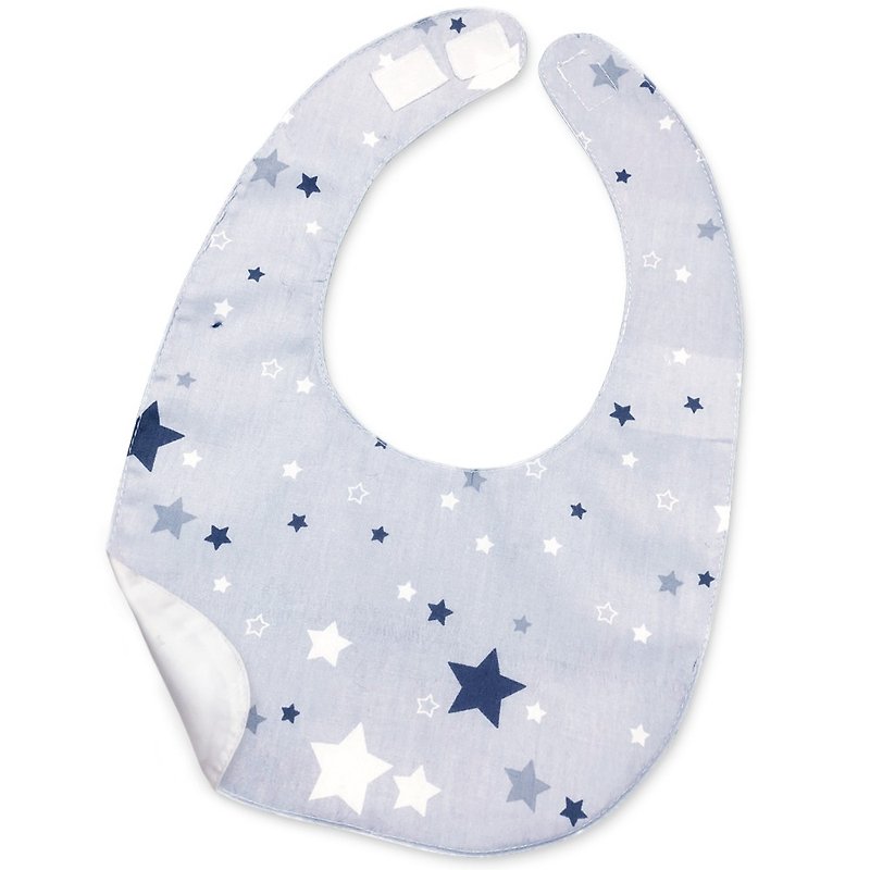 Waterproof bib saliva towel printed cotton blue gray and white stars - ผ้ากันเปื้อน - ผ้าฝ้าย/ผ้าลินิน สีเทา