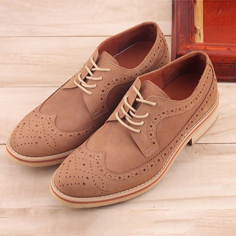 Maffeo Oxford Shoes Liberal England Carved Wooden Shoe (A1382-66) - Men's Leather Shoes - Genuine Leather Khaki