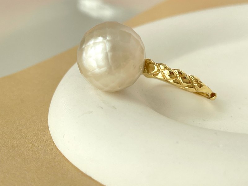 菱格 天然淡水珍珠 超大珍珠 純銀 戒指 - 戒指 - 珍珠 白色