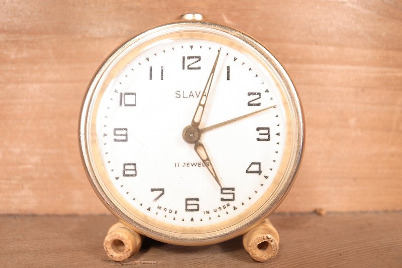 Old bone SLAVA black mechanical alarm clock VINTAGE - Clocks - Other Metals Black