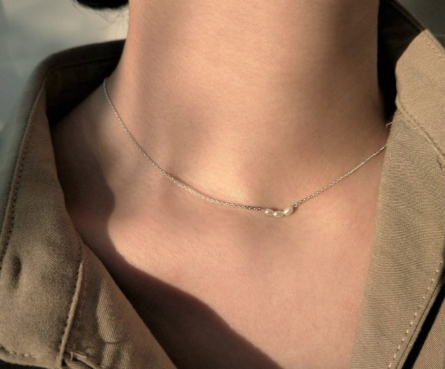 │Light jewelry│Mi-shaped small pearl• Clavicle chain• 14K