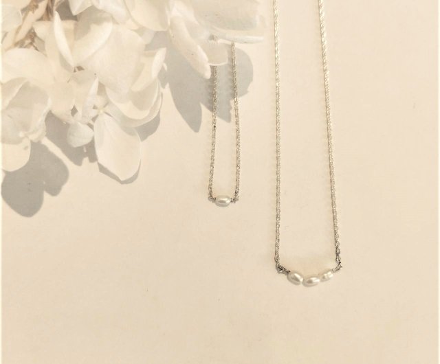 VIP【送料関税込】MONIES TENEO NECKLACE │Light jewelry│Mi-shaped small pearl• Clavicle chain• 14K