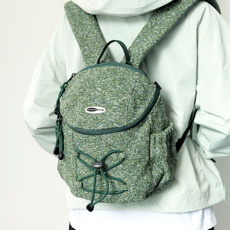 Scone wood bran series autumn and winter circle wool mini backpack mountaineering hiking backpack green - Backpacks - Polyester Green