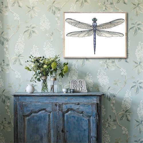 Nadya Ya Art Dragonfly Art Print Beautiful Insect Wall Art Watercolor Painting Sky Blue Art