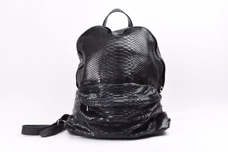 Black Python Leather Backpack Snakeskin Rucksack Laptop Bag Hand Luggage - Backpacks - Genuine Leather Black