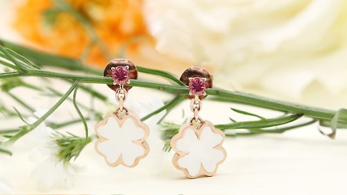 PLOYY 4 Leaf Clover Earrings set with Pink Tourmaline 14K/ 18K Solid Gold