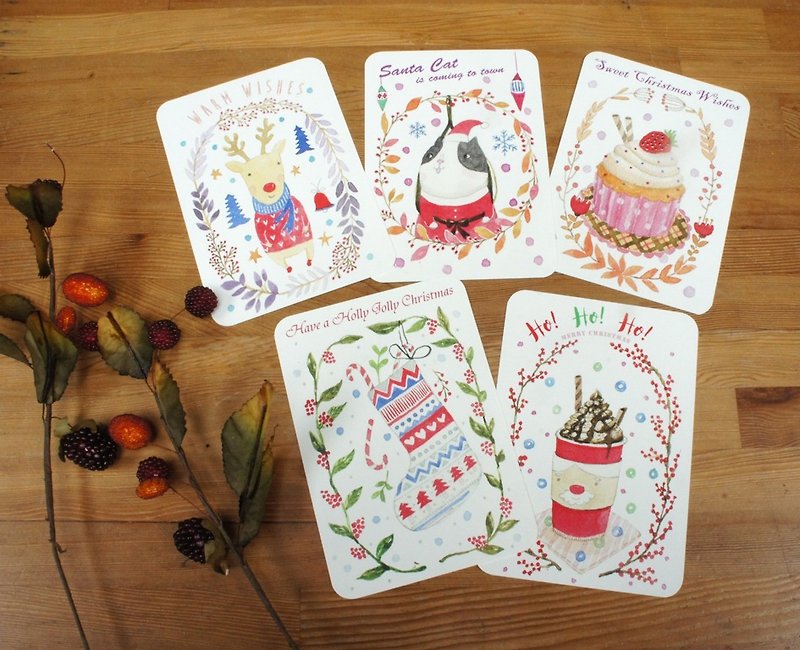 Sewing ball 6th Christmas postcard (Set of 5) - Cards & Postcards - Paper White