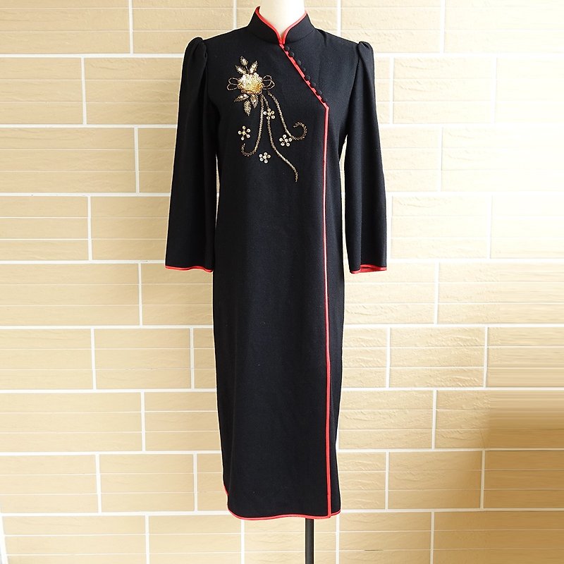 │Slowly│ Classical flowers - vintage cheongsam dress │ vintage. Vintage. - One Piece Dresses - Polyester Black