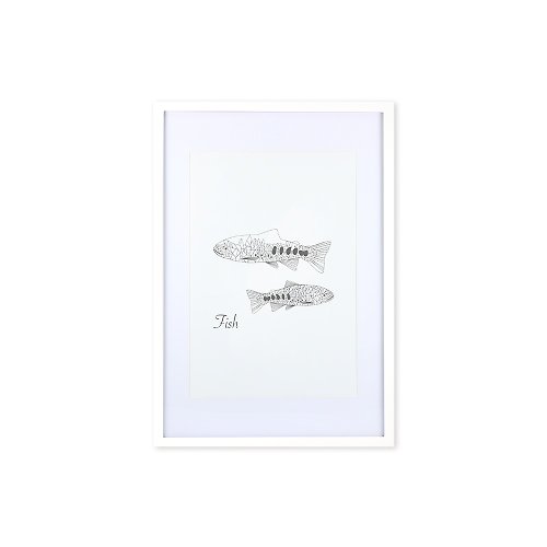 iINDOORS英倫家居 裝飾畫相框 動物幾何線條 魚 白色框 63x43cm 室內設計 布置 擺設