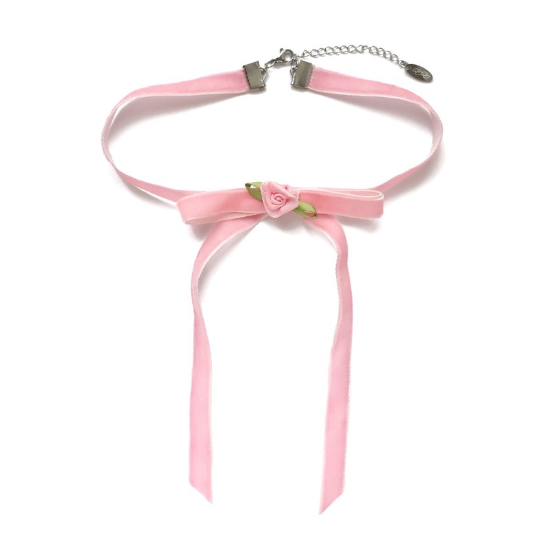 KDNP Rose Ribbon Chocker - 頸鏈 - 其他人造纖維 粉紅色