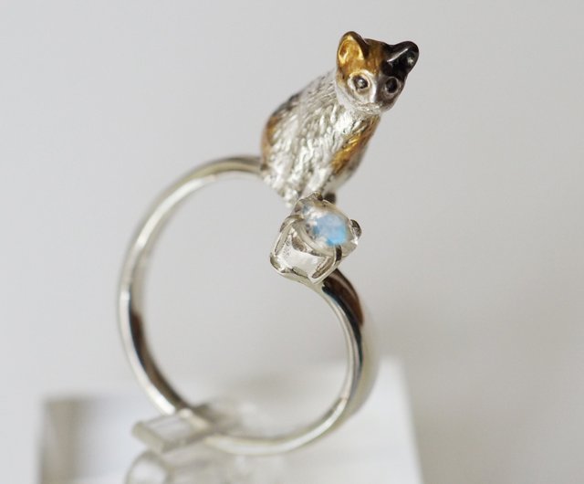 お座り三毛猫アンデシンラブラドライトリング - ショップ