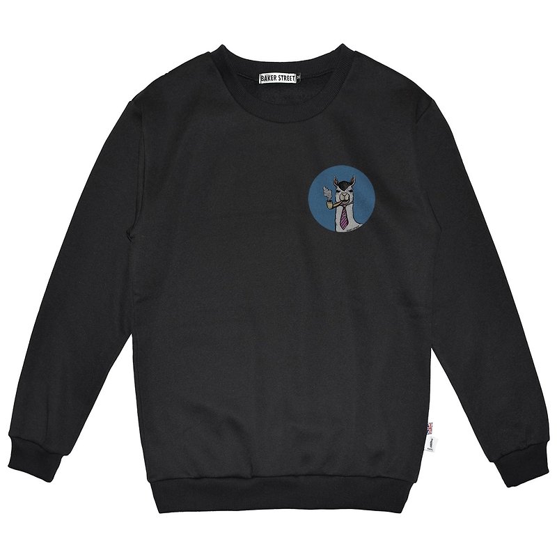 British Fashion Brand -Baker Street- Little Stamp:Smokin' Alpaca Sweatshirt - เสื้อฮู้ด - ผ้าฝ้าย/ผ้าลินิน สีดำ