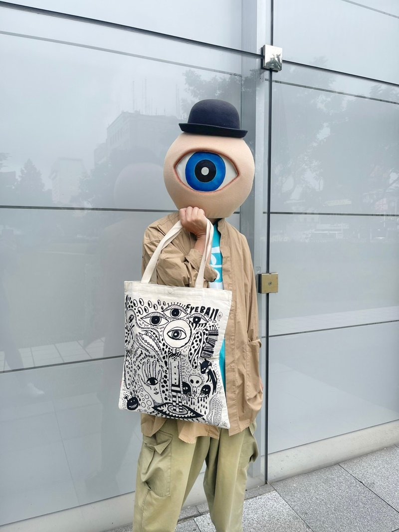 眼球手繪帆布袋 - 側背包/斜背包 - 聚酯纖維 白色