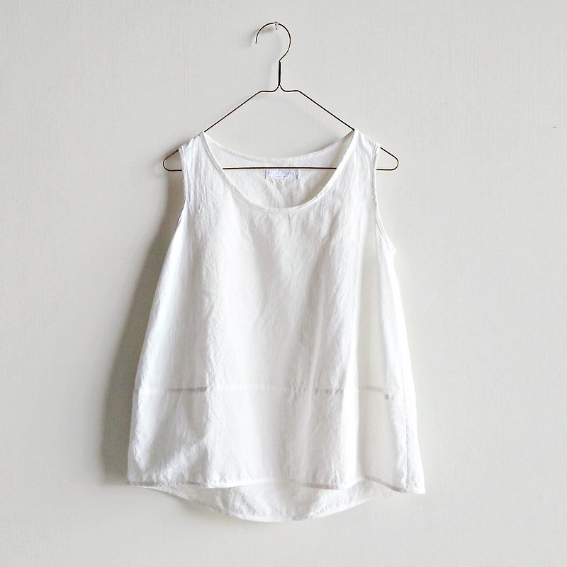 Feliz & Recap [Micro Peng Gui stitching] - เสื้อกั๊กผู้หญิง - ผ้าฝ้าย/ผ้าลินิน ขาว