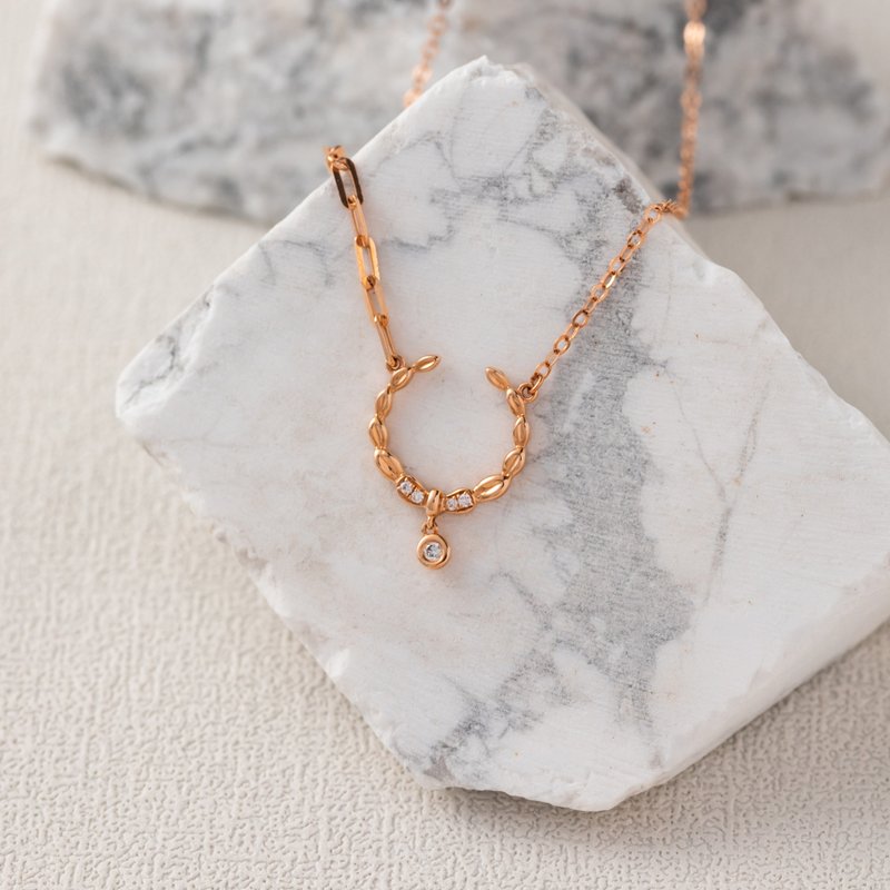 【Moriarty Jewelry】-Laureate Goddess-18K Rose Gold Round Diamond Necklace - Necklaces - Rose Gold 