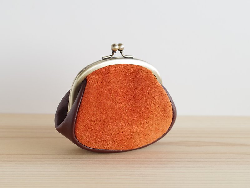 Suede leather gypsum mini pouch orange - Toiletry Bags & Pouches - Genuine Leather Orange
