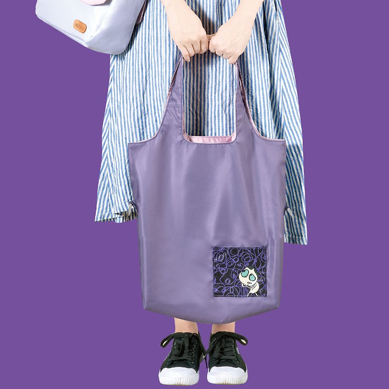 Eco-friendly rPET water-resistant Dual-Color Reversible tote bag(Lavender) - กระเป๋าแมสเซนเจอร์ - เส้นใยสังเคราะห์ สีม่วง