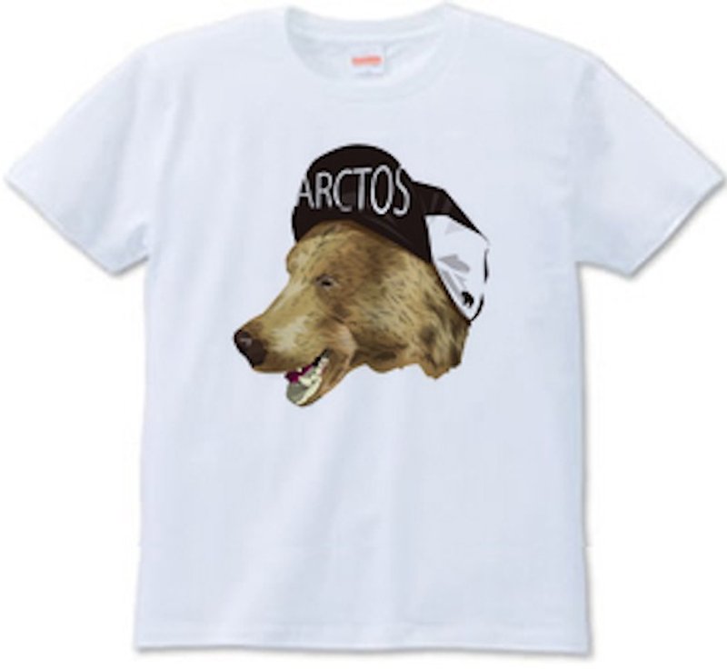 Brown bear cycle cap (T-shirt white / ash) - เสื้อยืดผู้ชาย - ผ้าฝ้าย/ผ้าลินิน ขาว