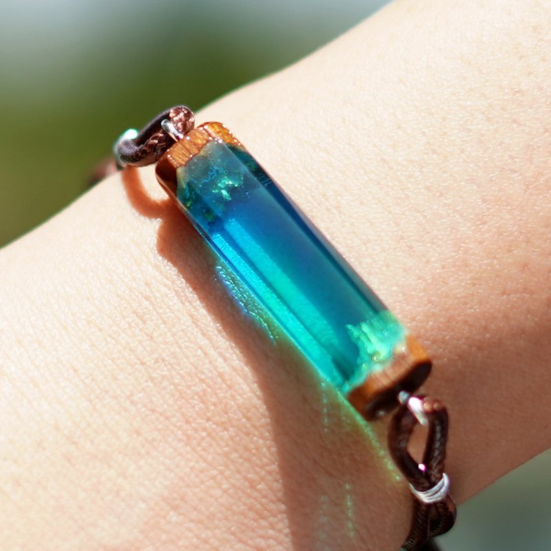 合意樹脂木 |Bracelet : Moana two-ton - 手鍊/手環 - 木頭 藍色