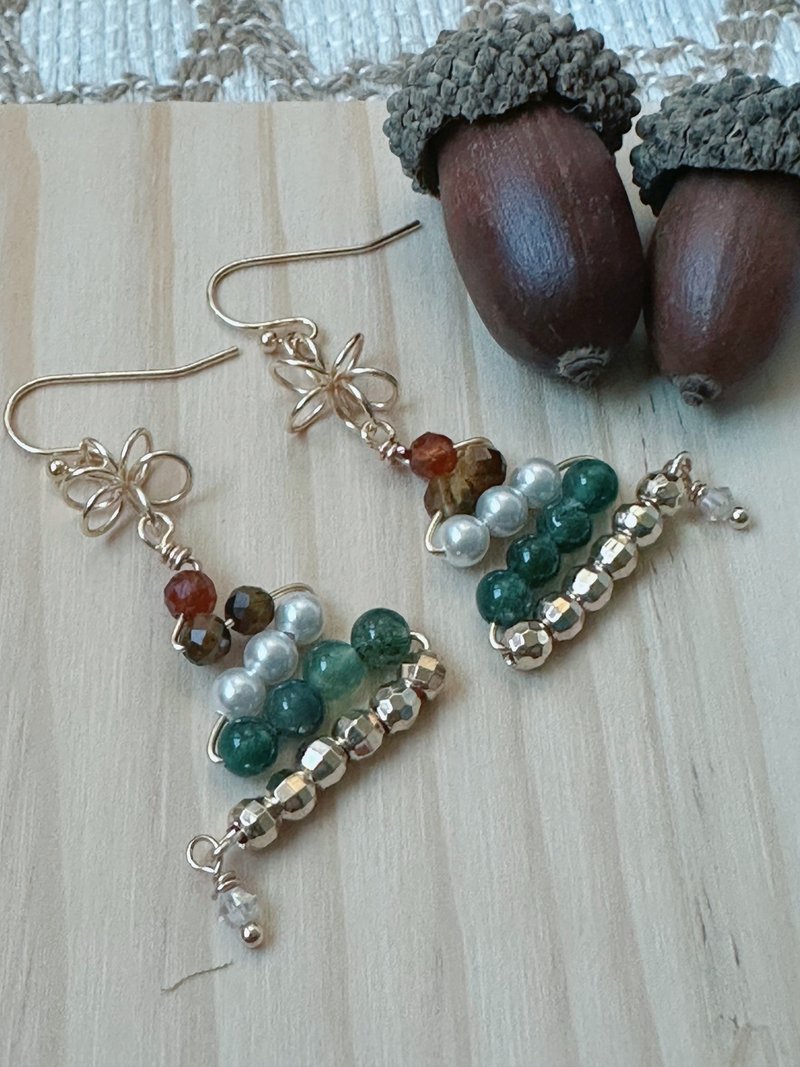 Christmas Forest | Garnet, Tiger's Eye, Moss Agate Swarovski Crystal Pearl Earrings - Earrings & Clip-ons - Crystal Green